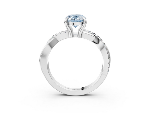 Platinum Fancy Blue Oval  Cut Diamond Twist Band Solitaire with Prong Setting