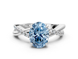 White gold Fancy Blue Oval  Cut Diamond Twist Band Solitaire with Prong Setting_44