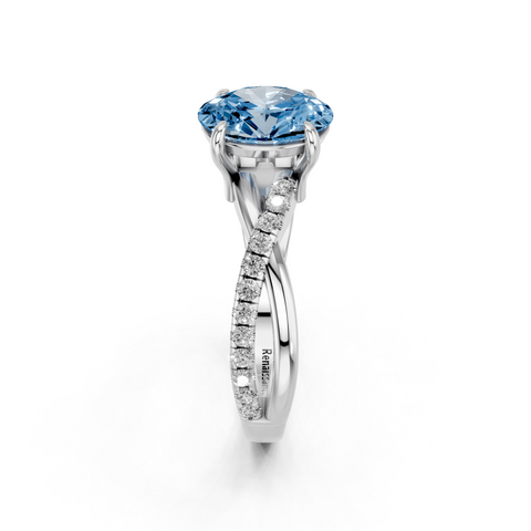 White gold Fancy Blue Oval  Cut Diamond Twist Band Solitaire with Prong Setting_4