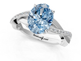 White gold Fancy Blue Oval  Cut Diamond Twisted Band Engagement Ring with Prong Setting_4
