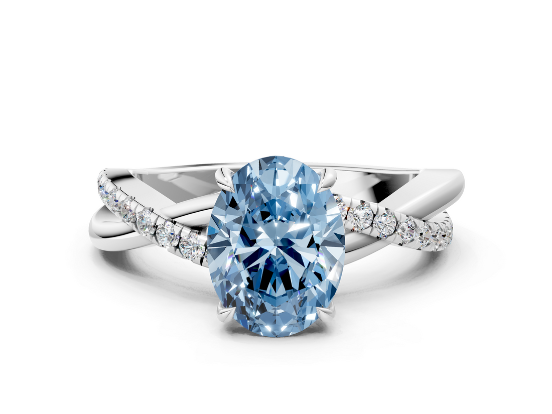 White gold Fancy Blue Oval  Cut Diamond Twisted Band with Pavé Setting and Four-Prong Setting_19