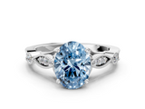 White gold Fancy Blue Oval  Cut Diamond with Milgrain Marquise and Bezel Accents on a Solitaire Band with Prong Setting_208
