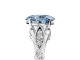 White gold Fancy Blue Oval  Cut Diamond with Milgrain Marquise and Bezel Accents on a Solitaire Band with Prong Setting_213