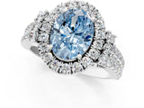 White gold Fancy Blue Oval  Cut Double Halo Diamond Engagement Ring with Pave Band and Four-Prong Setting_39