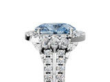 White gold Fancy Blue Oval  Cut Double Halo Diamond Engagement Ring with Pave Band and Four-Prong Setting_43