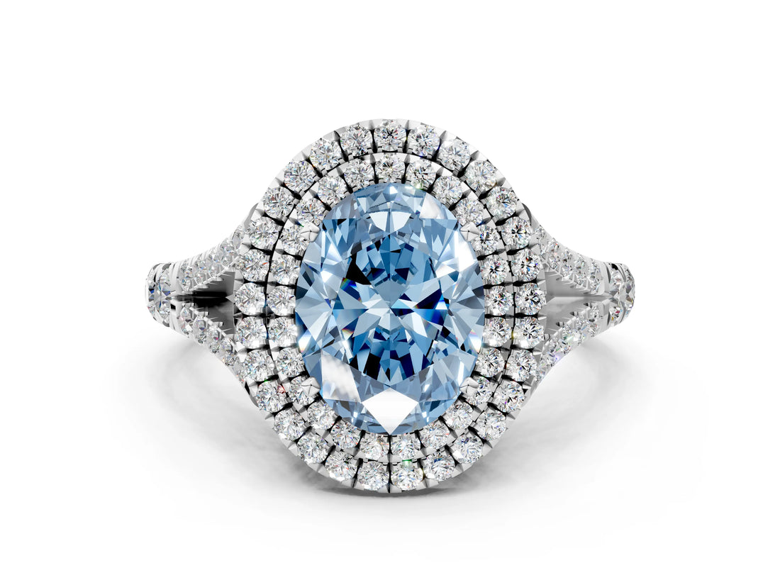 White gold Fancy Blue Oval  Cut Double Halo Split Shank Diamond Ring with Prong Setting_46