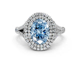 White gold Fancy Blue Oval  Cut Double Halo Split Shank Diamond Ring with Prong Setting_49