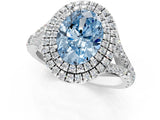 White gold Fancy Blue Oval  Cut Double Halo Split Shank Diamond Ring with Prong Setting_50