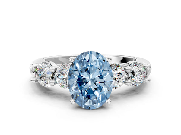 White gold Fancy Blue Oval  Cut Five-Stone Prong Set Diamond Ring with Classic Band