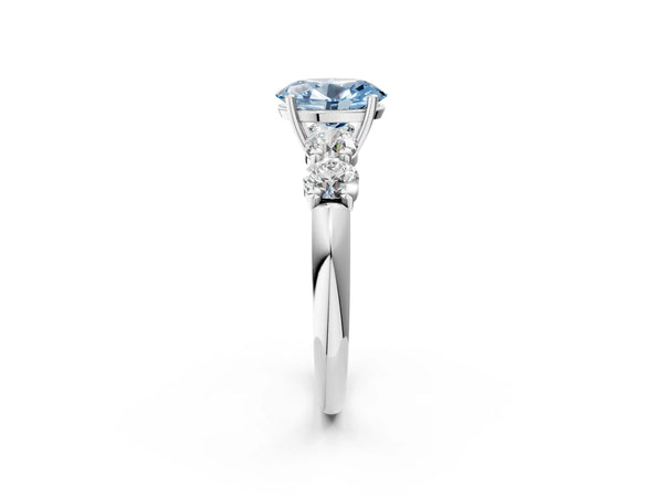 White gold Fancy Blue Oval  Cut Five-Stone Prong Set Diamond Ring with Classic Band