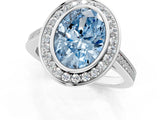 White gold Fancy Blue Oval Cut Halo Bezel Diamond Pave Band Ring_1