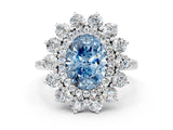 White gold Fancy Blue Oval Cut Halo Cluster Diamond Ring with Pave Band and Four-Prong Setting_12