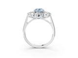 White gold Fancy Blue Oval Cut Halo Cluster Diamond Ring with Pave Band and Four-Prong Setting_15