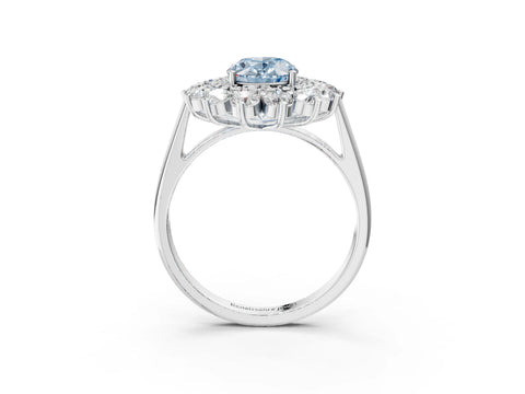 White gold Fancy Blue Oval Cut Halo Cluster Diamond Ring with Pave Band and Four-Prong Setting_15