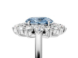 White gold Fancy Blue Oval Cut Halo Cluster Diamond Ring with Pave Band and Four-Prong Setting_17