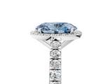 White gold Fancy Blue Oval  Cut Halo Diamond Engagement Ring with Pave Band and Four-Prong Setting_33