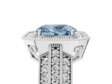 White gold Fancy Blue Oval Cut Halo Diamond Engagement Ring with Pave Split Shank and Four-Prong Setting_5