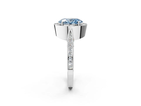 White gold Fancy Blue Oval Cut Halo Diamond Engagement Ring with Split Shank Band and Four-Prong Setting_14