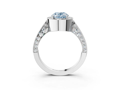 White gold Fancy Blue Oval Cut Halo Diamond Engagement Ring with Split Shank Band and Four-Prong Setting_15