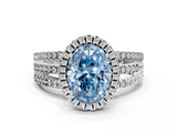 White gold Fancy Blue Oval  Cut Halo Diamond Engagement Ring with Split Shank and Four-Prong Setting_20