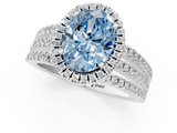 White gold Fancy Blue Oval  Cut Halo Diamond Engagement Ring with Split Shank and Four-Prong Setting_21