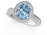 White gold Fancy Blue Oval  Cut Halo Diamond Pave Band Ring with Four-Prong Setting_26