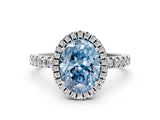 White gold Fancy Blue Oval Cut Halo Diamond Pave Band with Prong Setting_12