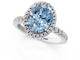 White gold Fancy Blue Oval Cut Halo Diamond Pave Band with Prong Setting_13