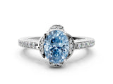 White gold Fancy Blue Oval  Cut Halo Diamond Ring with Channel Set Band and Four-Prong Setting_32