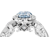 White gold Fancy Blue Oval Cut Halo Diamond Ring with Milgrain and Bezel Accents on a Split Shank Band_16