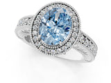 White gold Fancy Blue Oval  Cut Halo Diamond Ring with Pavé Band and Four-Prong Setting_116