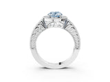 White gold Fancy Blue Oval  Cut Halo Diamond Ring with Pavé Band and Four-Prong Setting_118