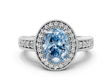 White gold Fancy Blue Oval  Cut Halo Diamond Ring with Pavé Band and Four-Prong Setting_142