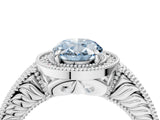 White gold Fancy Blue Oval  Cut Halo Diamond Ring with Pavé Band and Four-Prong Setting_146
