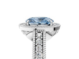 White gold Fancy Blue Oval  Cut Halo Diamond Ring with Pavé Band and Four-Prong Setting_147