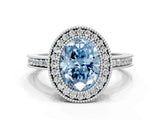 White gold Fancy Blue Oval  Cut Halo Diamond Ring with Pavé Band and Milgrain Prong Setting_32