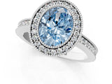 White gold Fancy Blue Oval  Cut Halo Diamond Ring with Pavé Band and Milgrain Prong Setting_33