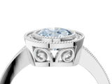 White gold Fancy Blue Oval  Cut Halo Diamond Ring with Pavé Band and Milgrain Prong Setting_35