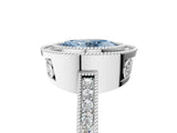 White gold Fancy Blue Oval  Cut Halo Diamond Ring with Pavé Band and Milgrain Prong Setting_37