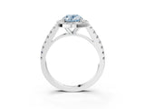 White gold Fancy Blue Oval Cut Halo Diamond Ring with Pavé Band and Three-Prong Setting_15