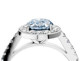 White gold Fancy Blue Oval Cut Halo Diamond Ring with Pavé Band and Three-Prong Setting_16