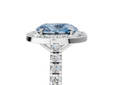 White gold Fancy Blue Oval Cut Halo Diamond Ring with Pavé Band and Three-Prong Setting_17