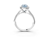 White gold Fancy Blue Oval Cut Halo Diamond Ring with Pavé Band_15
