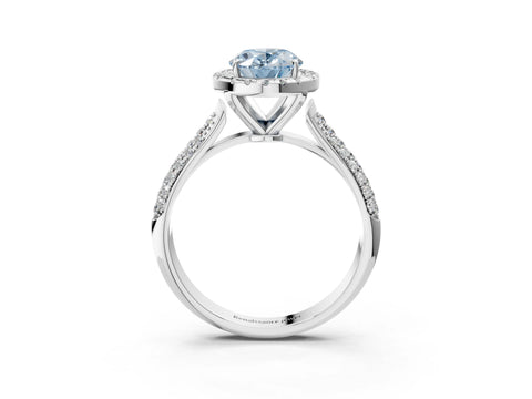 White gold Fancy Blue Oval Cut Halo Diamond Ring with Pavé Band_15