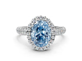 White gold Fancy Blue Oval Cut Halo Diamond Ring with Pavé Band_24