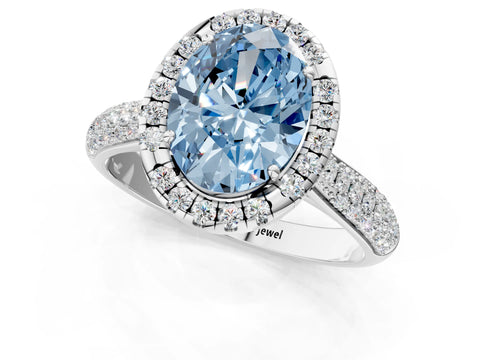 White gold Fancy Blue Oval Cut Halo Diamond Ring with Pavé Band_25