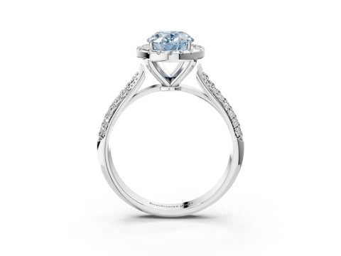 White gold Fancy Blue Oval Cut Halo Diamond Ring with Pavé Band_27