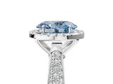 White gold Fancy Blue Oval Cut Halo Diamond Ring with Pavé Band_29
