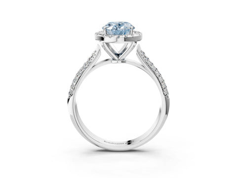 White gold Fancy Blue Oval Cut Halo Diamond Ring with Pavé Band_3