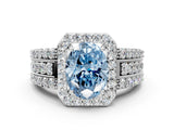 White gold Fancy Blue Oval Cut Halo Diamond Ring with Round  Split Shank and Prong Setting_107